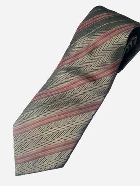 Vntg Giorgio Armani Cravatte Mens 100% Silk Tie Olive Green Striped Italy Made